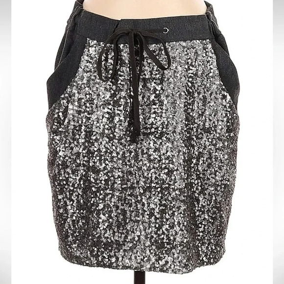 Ann Taylor Gray and Pewter Tone Sequin Pull On Skirt with Pockets Size Small S - Picture 2 of 5